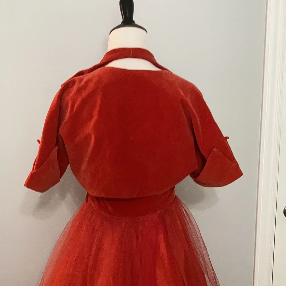Blood Orange Vintage Velvet and Tulle Ballgown w/ matching Bolero prom - Picture 8 of 11